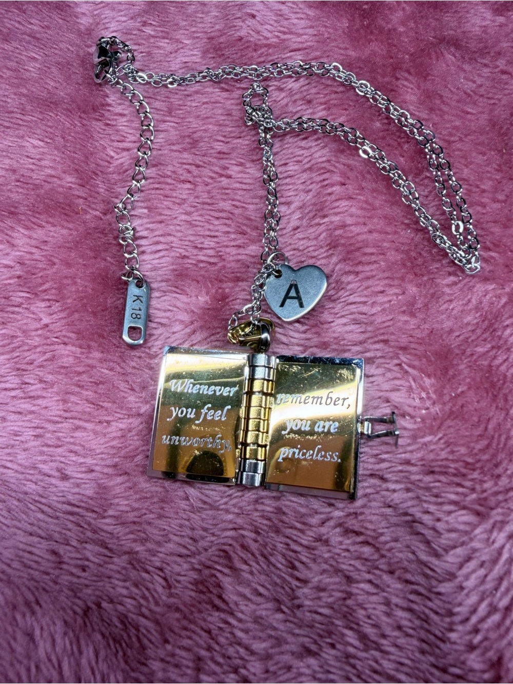 Gold-Tone Book Locket Necklace with 'A' Charm